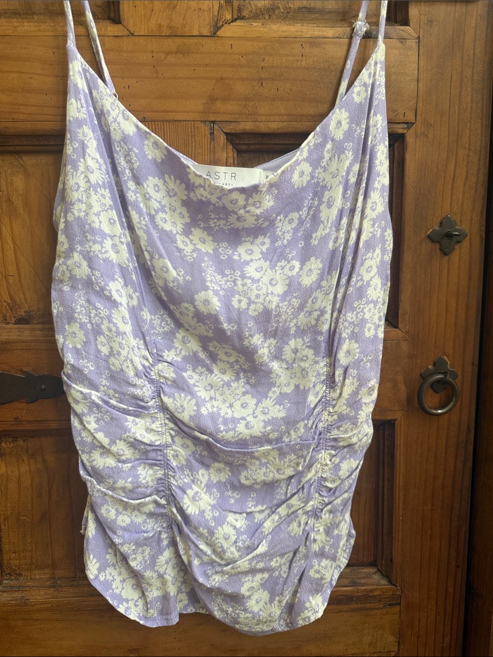 Astr size Medium Lavender Floral Ruched Cowl Camisole adjustable straps